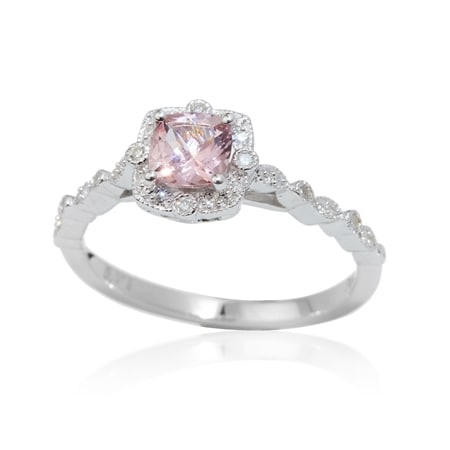 0.50ct Madagascan Pink Morganite & Diamond Accent Cushion Ring 9ct WG