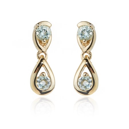 0.34ct African Neon Beryl Double Drop Earrings 9ct Yellow Gold
