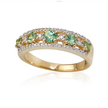 0.55ct Madagascan Demantoid & Diamond Accent Band Ring 9ct YG