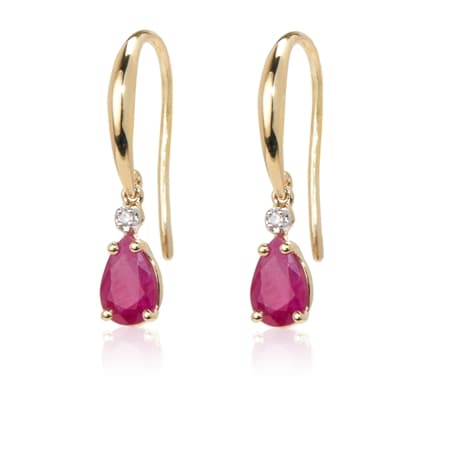 0.80ct Burmese Ruby & Diamond Accent Pear Drop Earrings 9ct Yellow Gold