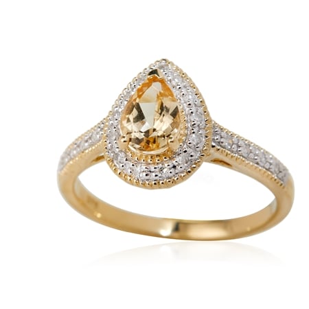 0.70ct Imperial Topaz & 0.12ct Diamond Pear Halo Ring 9ct Yellow Gold
