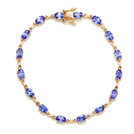 7.23ct Tanzanite & Diamond Accent Oval Bracelet 9ct Yellow Gold