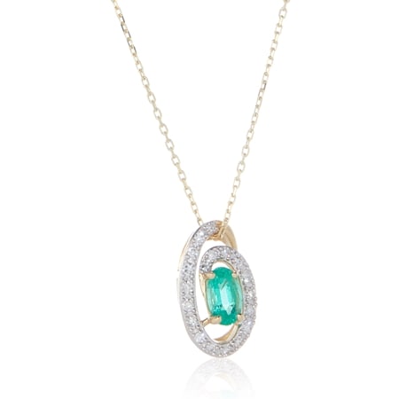 0.16ct Colombian Emerald & Diamond Accent Pendant w/ Chain 9ct YG