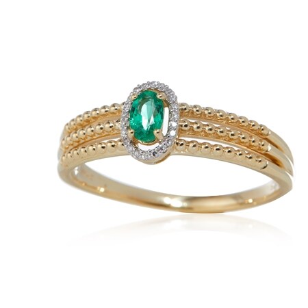 TVSN 0.43ct Colombian Emerald Diamond Accent 3 Stone Ring 9ct YG