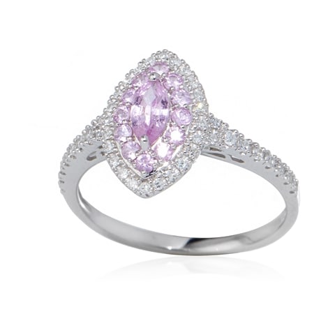 0.38ct Pink Sapphire & 0.18ct Diamond Double Halo Ring 9ct WG
