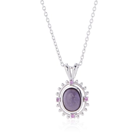 1.8ct Turkish Purple Jade & Pink Sapphire Necklace 50+5cm Sterling Silver