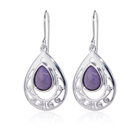 2.3ct Turkish Purple Jade Swirl Design Earrings Sterling Silver