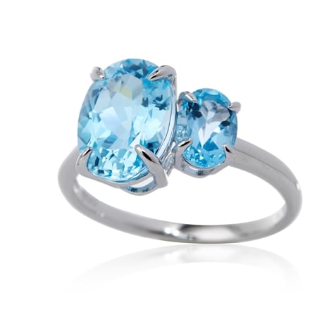 3.4ct Blue Topaz Two Stone Ring Sterling Silver