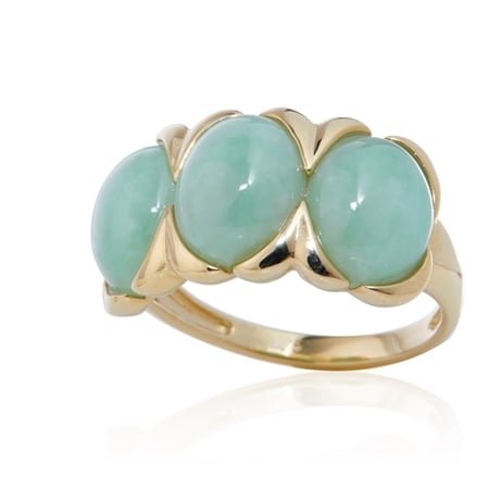 9.00ct Burmese Natural Green Jadeite 3-Stone Ring 9ct Yellow Gold
