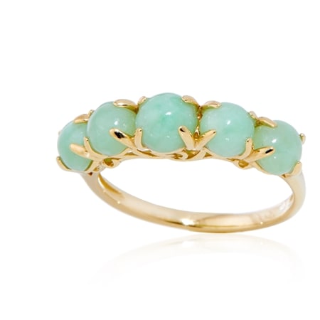 3.60ct Burmese Natural Green Jadeite 5-Stone Stacker Ring 9ct Yellow Gold