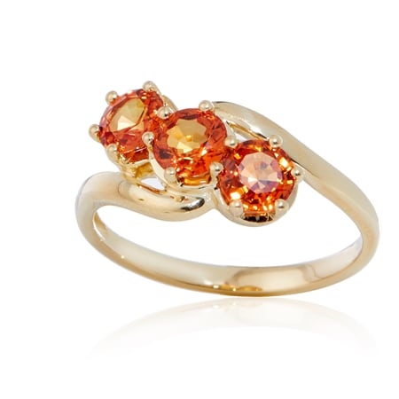 1.65ct Tanzanian Orange Sapphire 3-Stone Crossover Ring 9ct YG