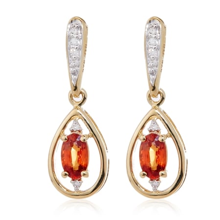 0.50ct Tanzanian Orange Sapphire & Diamond Accent Oval Earrings 9ct YG