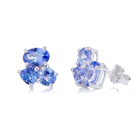 1.70ct Tanzanite Cluster Stud Earrings 9ct White Gold