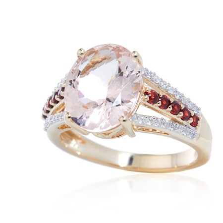 4.18ct Mozambique Morganite, Garnet & 0.20ct Diamond Ring 9ct YG