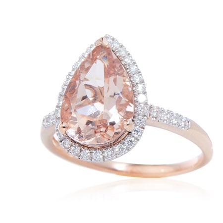 2.70ct Mozambique Morganite & 0.22ct Diamond Pear Halo Ring 9ct RG