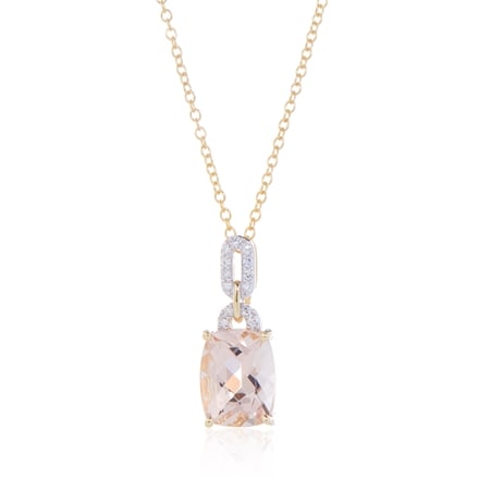 1.50ct Mozambique Morganite & Diamond Accent Cushion Pendant w/ Chain 9ct Y