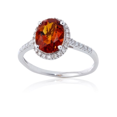 1.30ct Madeira Citrine & 0.14ct Diamond Oval Halo Ring 9ct White Gold