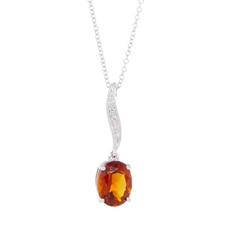 1.30ct Madeira Citrine & Diamond Accent Oval Pendant w/ Chain 9ct WG