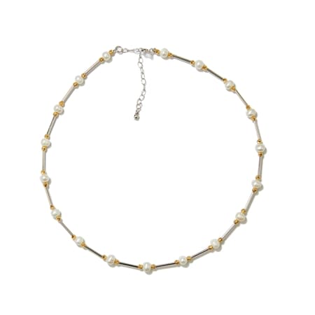 Danny Newfeld Two Tone Beaded Bar Necklace Sterling Silver