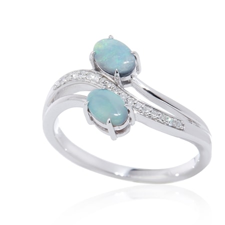 0.61ct Australian Lightning Ridge Opal & Diamond Accent Ring 9ct WG