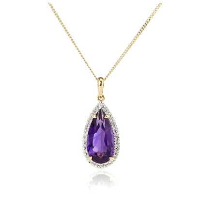 5.00ct Uruguayan Amethyst & 0.20ct Diamond Pendant w/ Chain 9ct YG