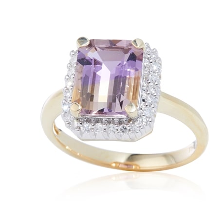 2.95ct Bolivian Ametrine & 0.26ct Diamond Halo Ring 9ct Yellow Gold