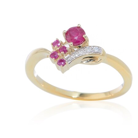 0.34ct Tanzanian Ruby & Diamond Accent Cluster Ring 9ct YG