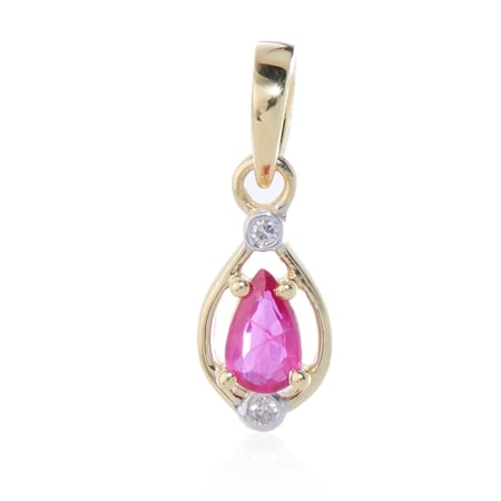0.17ct Tanzanian Ruby & Diamond Accent Pear Drop Pendant 9ct YG