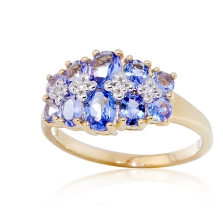1.60ct Tanzanite & Diamond Accent 2-Row Ring 9ct Gold