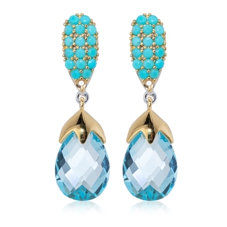 Gems en Vogue Blue Topaz & Turquoise Drop Earrings Palladium Silver