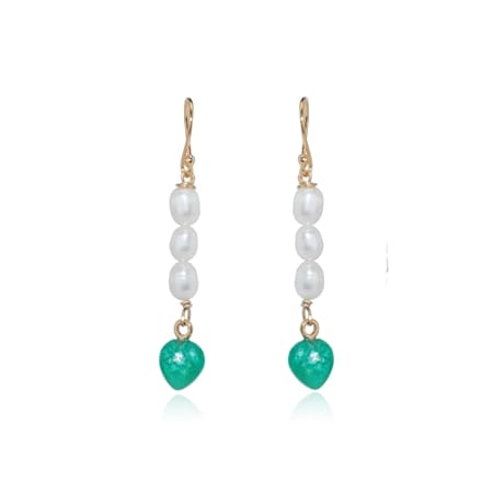 Gems en Vogue Pearl & Emerald Bead Heart Earrings Palladium Silver