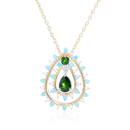 Gems en Vogue Turquoise & White Zircon Pendant Palladium Silver