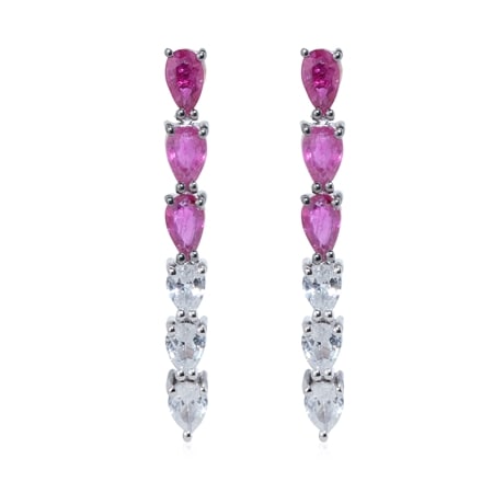 Gems en Vogue Ruby & White Zircon Earrings Palladium Silver