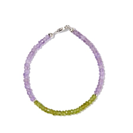 16.4ct Rose De France & Peridot Beaded Bracelet 19cm Sterling Silver