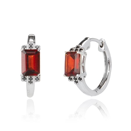 2.8ct Crimson Garnet Square Huggie Earrings Sterling Silver