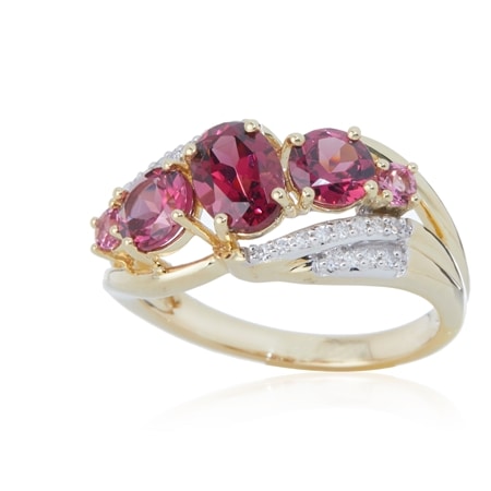 2.00ct Malaya Pink Garnet, Tourmaline & 0.12ct Diamond Ring 9ct YG