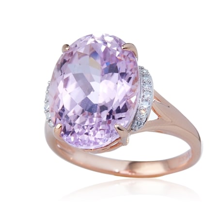 10.00ct AAA Premium Kunzite & Diamond Accent Oval Ring 9ct RG