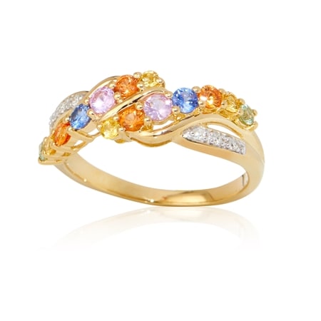 0.70ct Colours of Sapphire & Diamond Accent Crossover Ring 9ct Yellow Gold