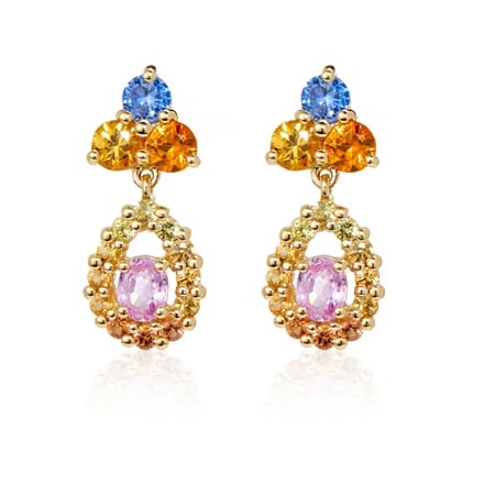 1.40ct Colours of Sapphire Statement Drop Earrings 9ct Yellow Gold