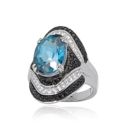 7.3ct London Blue Topaz & Black Spinel Statement Ring Sterling Silver
