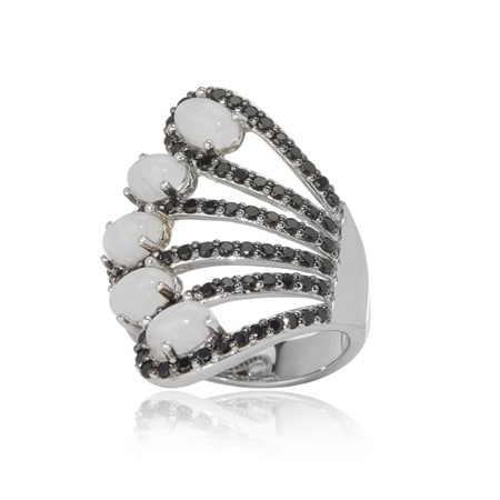2.6ct Rainbow Moonstone & Black Spinel Ring Sterling Silver