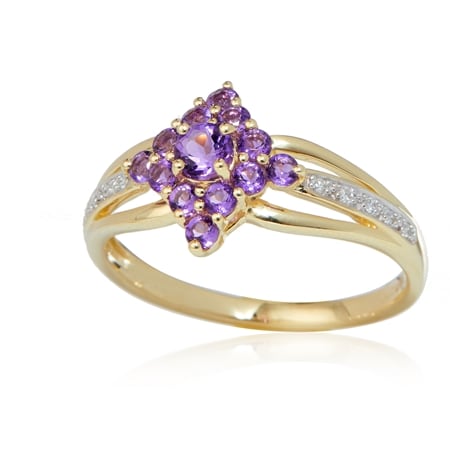 Gem Ambassador 0.40ct Amethyst & Diamond Accent Statement Ring 9ct YG