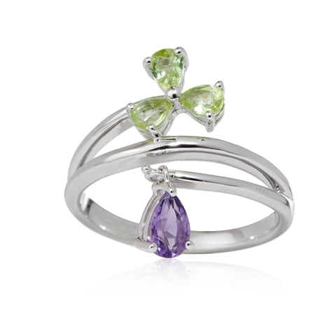 Gem Ambassador 0.70ct Amethyst & Peridot Statement Ring Sterling Silver