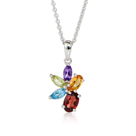 Gem Ambassador 1.00ct Multi Gemstone Cluster Pendant w/ Chain SS