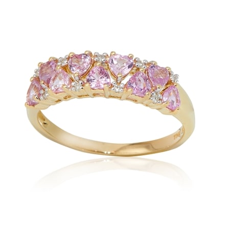 1.15ct Pink Sapphire & Diamond Accent 2-Row Ring 9ct Yellow Gold