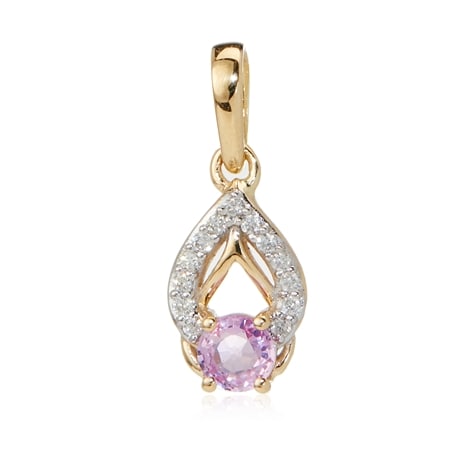 0.26ct Pink Sapphire & 0.10ct Diamond Pendant 9ct Yellow Gold