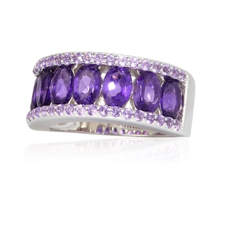 3.5ct Amethyst Half Eternity Band Ring Sterling Silver