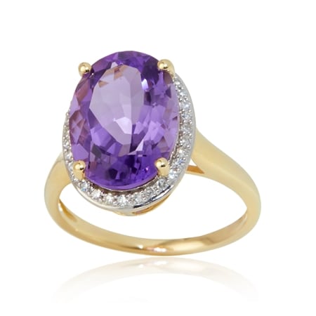 4.30ct Bolivian Amethyst & 0.15ct Diamond Oval Halo Ring 9ct Yellow Gold