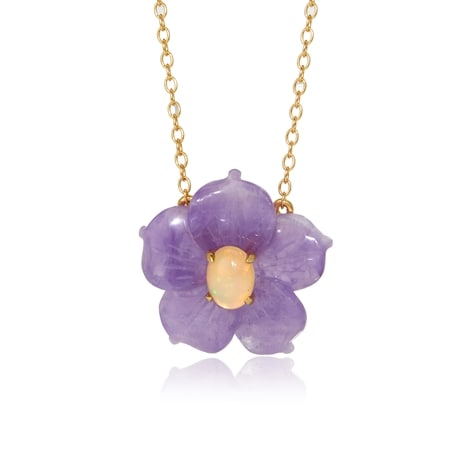 Gems en Vogue Carved Flower & Opal Pendant 45+5cm Palladium Silver
