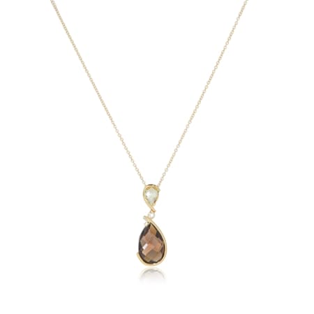 4.10ct Brazilian Lemon, Smoky Quartz & Dia Accent Pendant w/ Chain 9ct YG
